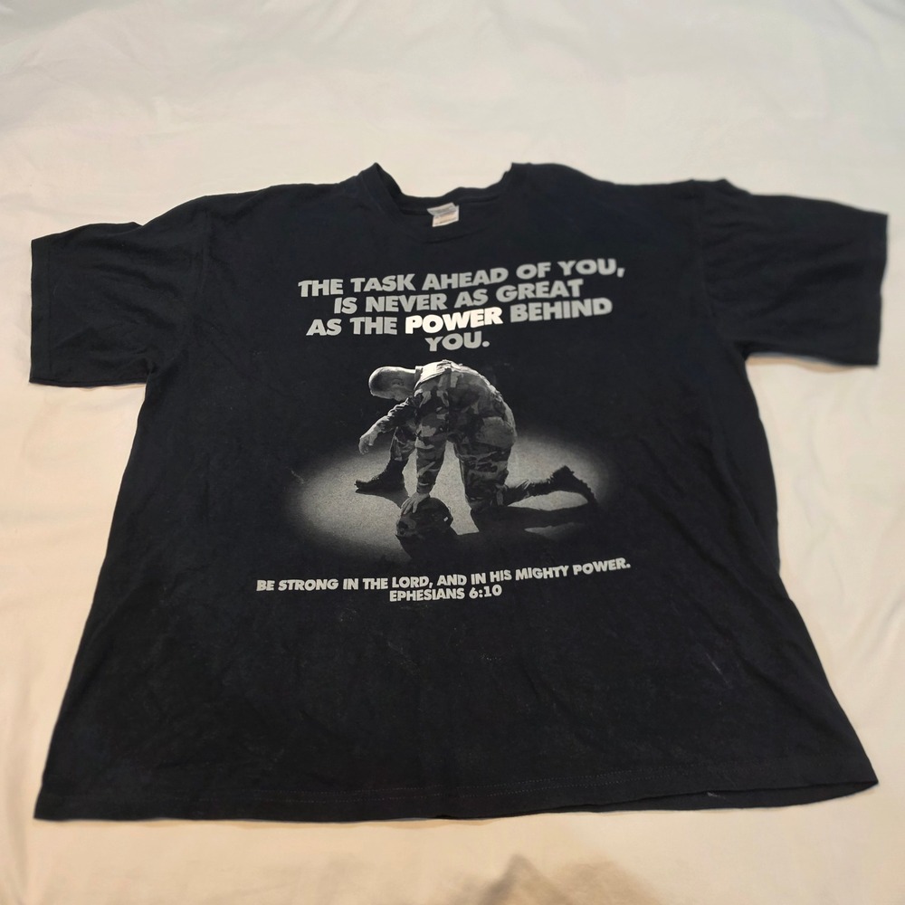 Gildan T-Shirt Mens XL Black Excellent Ephesians 6:10 Military Religious Graphic